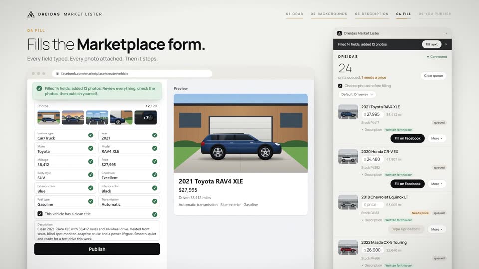 The Facebook Marketplace vehicle form filled in