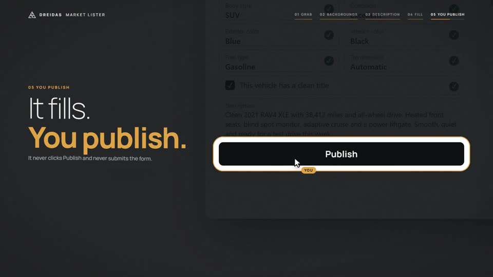 The rep clicks Publish